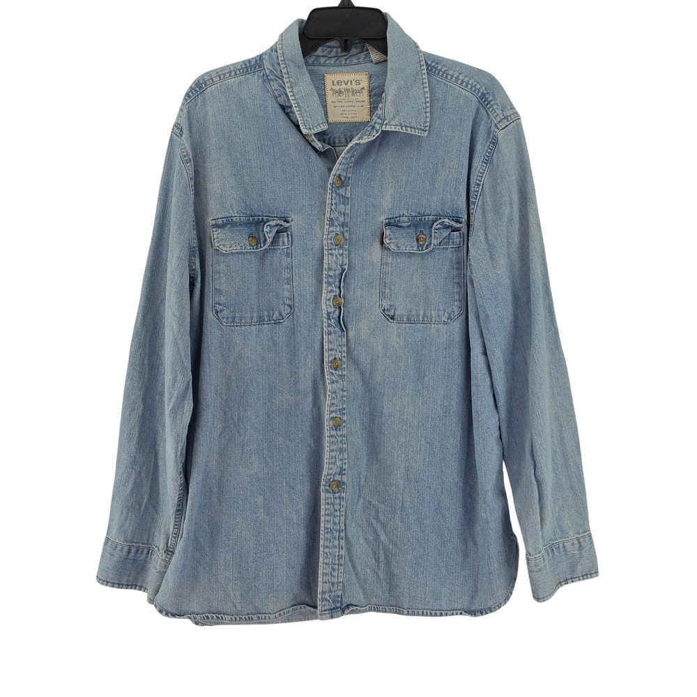 Levi's Denim Shirt Mens XXL Light Blue Button Up Long Sleeve Two Pocket Cotton